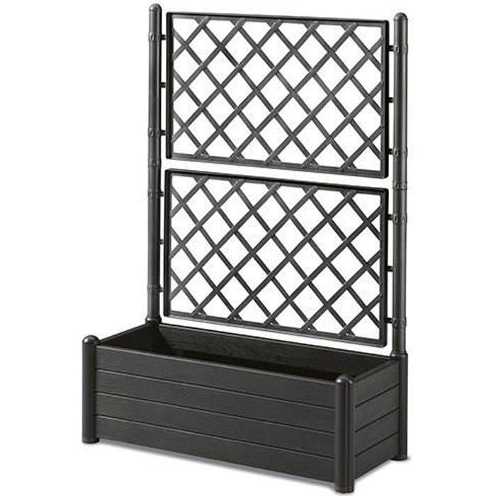 STEFANPLAST Bac à fleur/Jardinière avec treillis - ITALIA FLOWER BOX - Finition effet bois - 100x43xH142 cm - 80 L -Anthracite