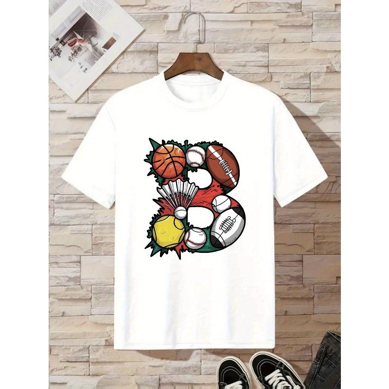 Boys Teens Crewneck T-Shirt, Sports Equipment & Balls Graphic Print 110 белый
