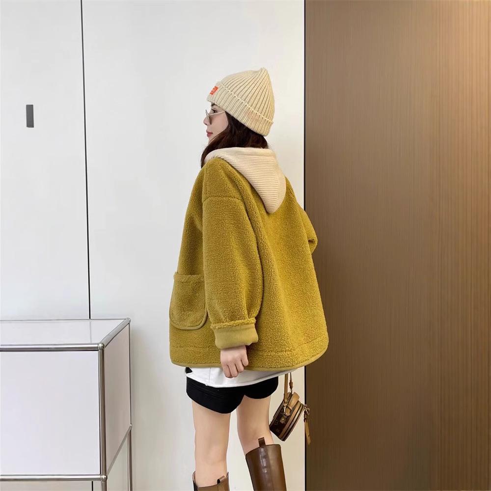 Women's Hooded Lamb Wool Coat 2024 - Casual Loose Fleece for Autumn and Winter