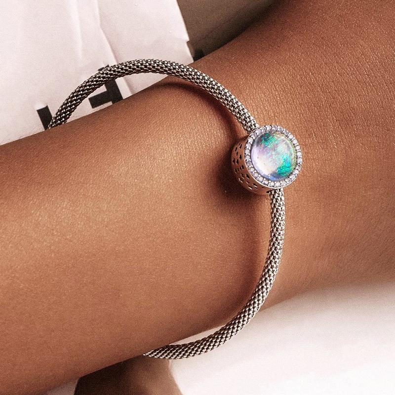 BAMOER Vintage 925 Sterling Silver Round Gorgeous Charm Pendant Fit DIY Making Bracelet Women Statement Jewelry Party Gift
