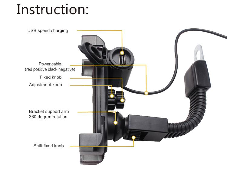 Universal GPS Mobile Phone Bracket Motorcycle Mobile Phone Holder Bracket with Usb Charger for Motorbike Phone Holder abs чёрный