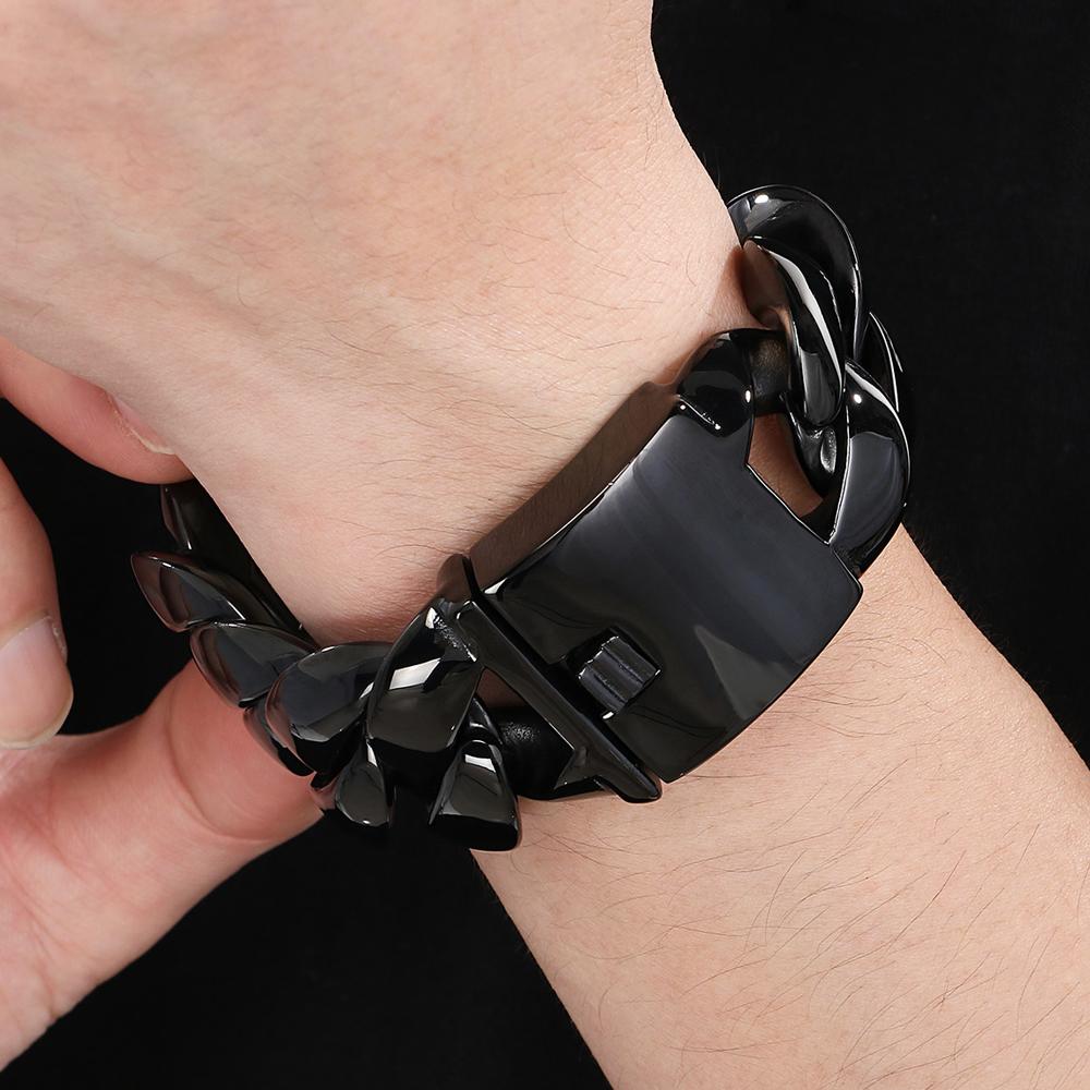 Massives Herrenarmband für Männer, polierter Edelstahl, 29 mm, Panzerkette mit kubanischer Gliederkette, Herrenarmbänder, Armband, Schmuckzubehör