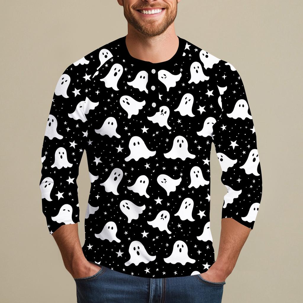 Men's Halloween Printed  Collar Three-Quarter Sleeve