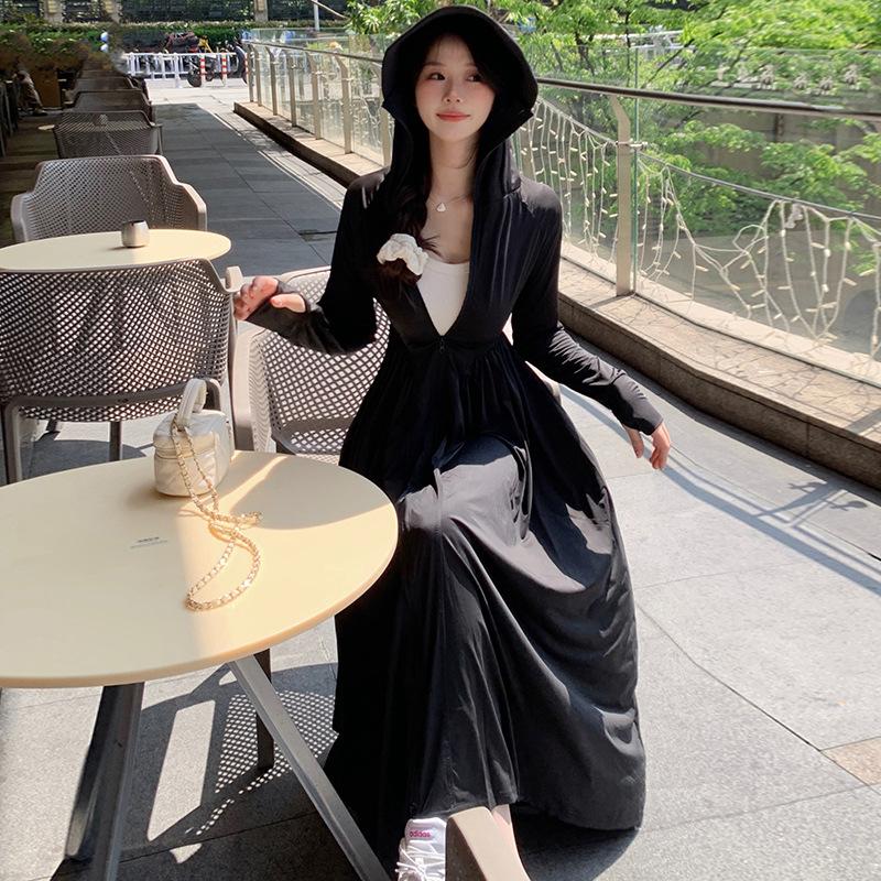Long sunscreen clothes women's 1011 summer new dress UV protection full body sunscreen clothes ice silk long dress blouse