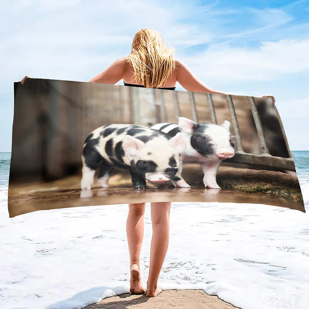 Cartoon Pig Beach Towel Oversized, Ultra Soft Microfiber Sand Free Beach Towels for Adults, Super Absorbent Quick Dry Pool Towel