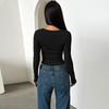 Spicy Girl Solid Color Square Neck Slimming Long Sleeve Top