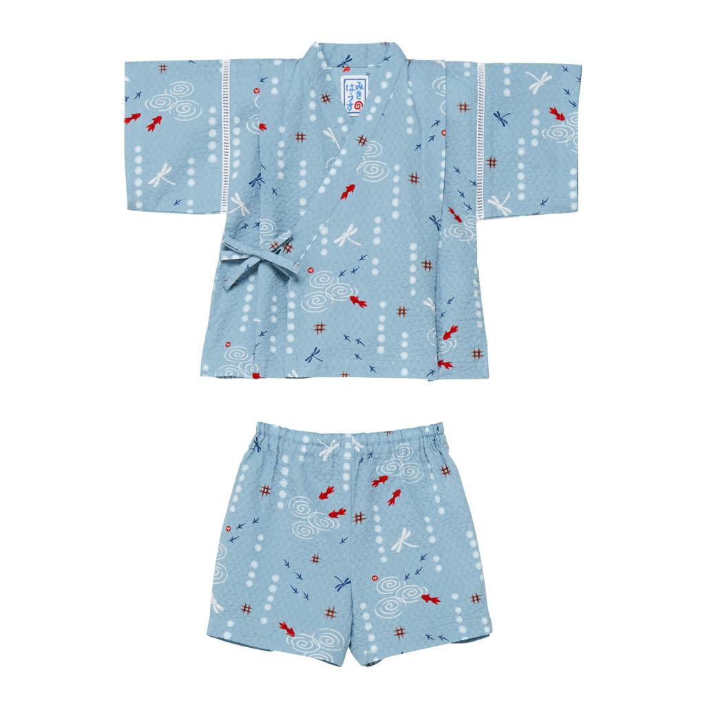 MIKI HOUSE Jinbei Suit Short Dragonfly and Goldfish Made In Perfect for Fireworks Summer Baby Size Blue Set, Sleeves, Design, Japan, Boys', Festivals,