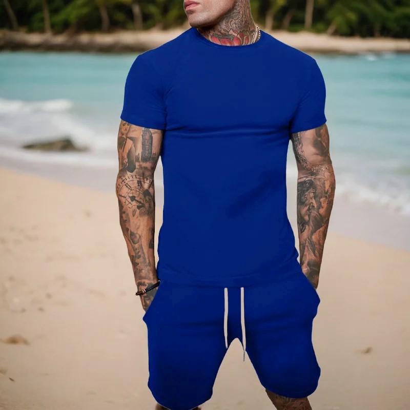 2026 Summer Street Style Men's Casual Plus Size Set - Short-Sleeved Shirt & Shorts