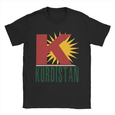 Koerdistan Vlag Kaart T-shirt voor Mannen Puur Katoen Nieuwigheid T-shirt Ronde Hals T-shirt Korte Mouw Kleding Grote Maten