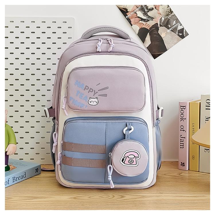 Schoolbag 2025 New Versatile High Value Large Capacity Junior High School Student Schoolbag Simple and Lightweight Backpack Casual Contrasting