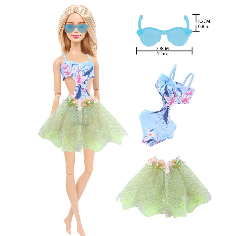 

3 PCS Doll Swimsuit for Barbie Doll 11.5 Girl Doll Swimwear Coat Lace Dress Glasses Kids Toy Accessories Christmas Gift