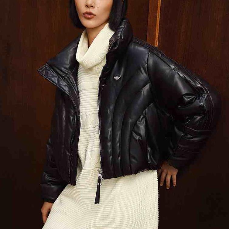 Adidas Originals Stand Collar Solid Color Comfortable Warm Long Sleeve Jacket Down Coat Women Jacket Black JD3790