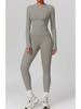 Elastic Brushed Yoga Set: Quick-Dry Fitness Wear with Long-Sleeve Top and Running Pants, Perfect for Spring/Autumn.