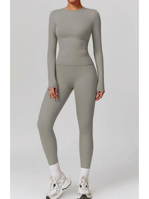 Elastic Brushed Yoga Set: Quick-Dry Fitness Wear with Long-Sleeve Top and Running Pants, Perfect for Spring/Autumn.