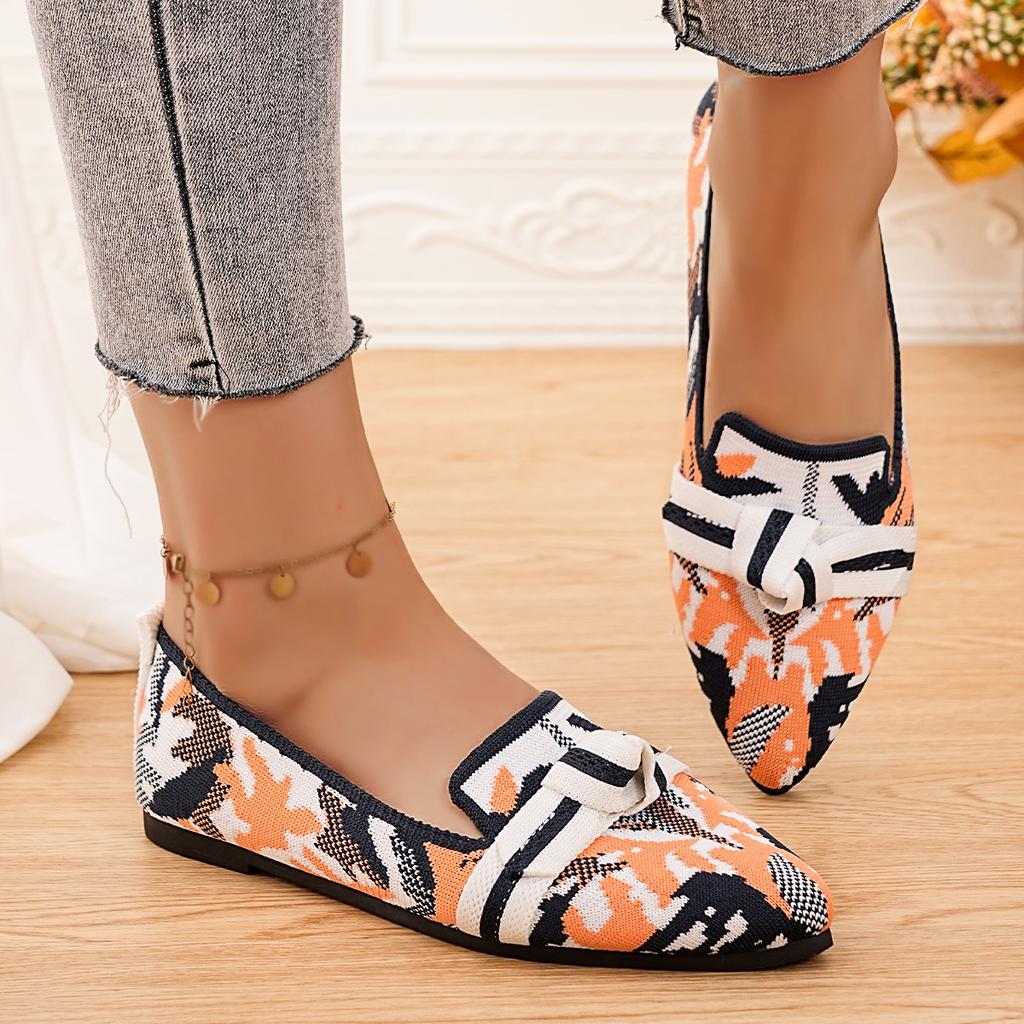 Schmal zulaufende flache Dameneinzelchuhe in Übergröße 2025 Mode Fliegenstrick Ein-Schlupf Schleife Lässig Atmungsaktiv Farbblockierung Einzel