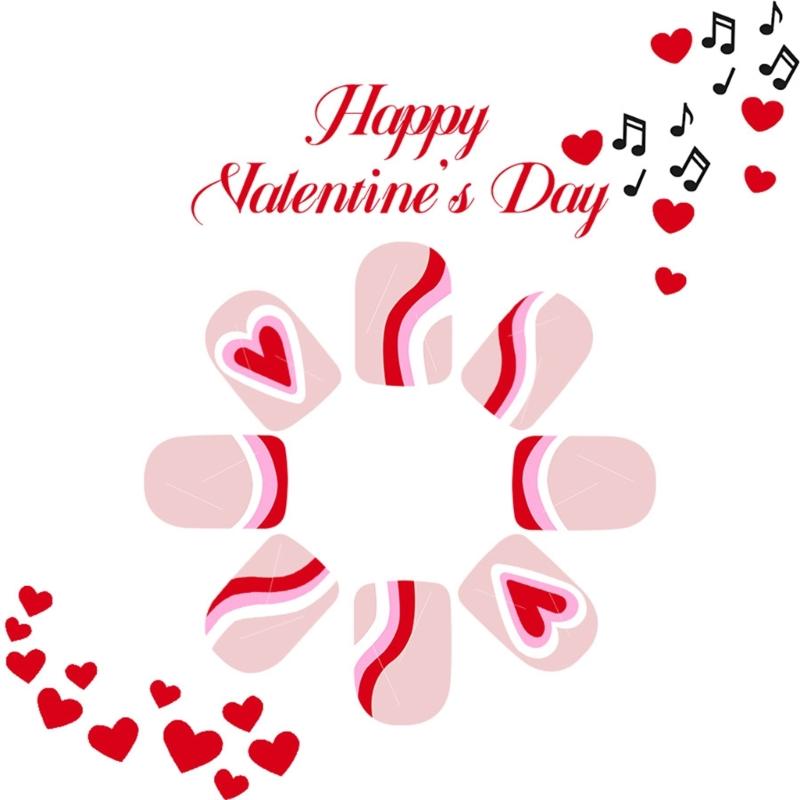 24 Pcs Valentines Day Press On Nail Short Square Festival False Nail Heart Stick on Nail French Tip Acrylic Nail
