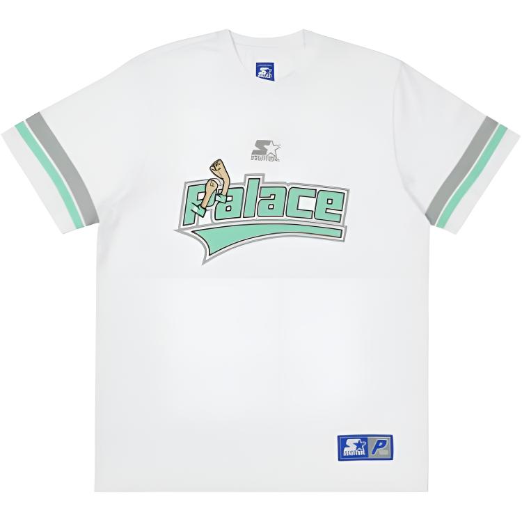 Palace Starter Collaboration FW22 Letter Print Striped Crew Neck Short Sleeve T-Shirt Unisex T-Shirts White PAL-FW22-372