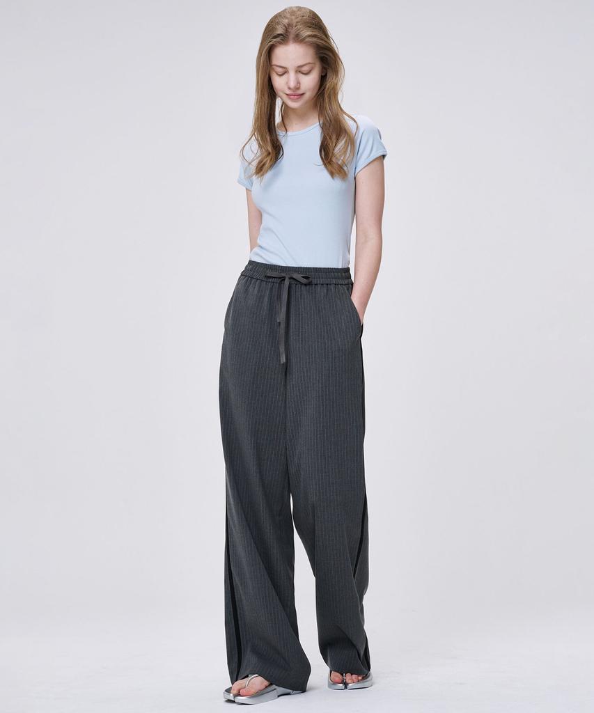 MALOUPE 2157 Cool Stripe Elastic Pants (Dark Gray)