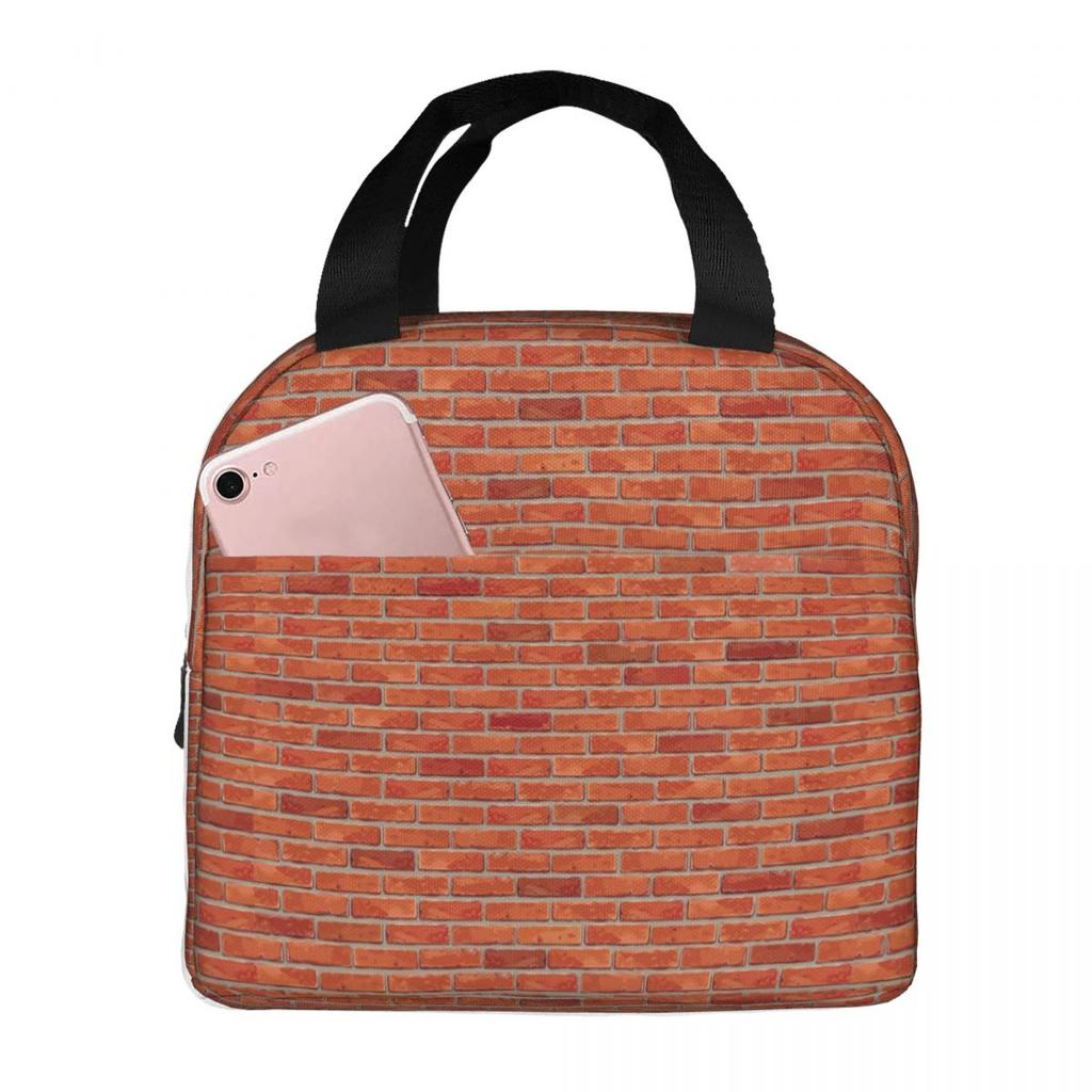 Red Brick Wall Insulated Lunch Bag for Women Kids Portable Food Boxes Thermal Lunch Box Tote