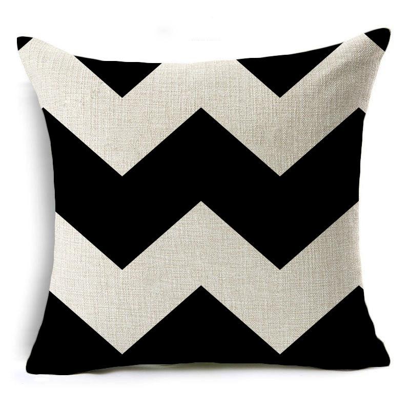 

New Simple Pillowcase Black and White Geometric Wavy Linen Hug Mat Cover 45*45cm