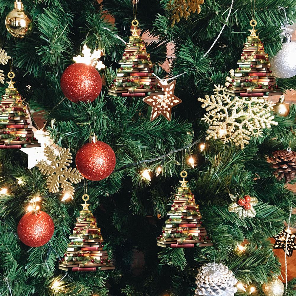 2D acrilic plat imprimare cărți pandantiv acasă copac fereastră iubitori pentru cărți brad agățat de Crăciun O1H7