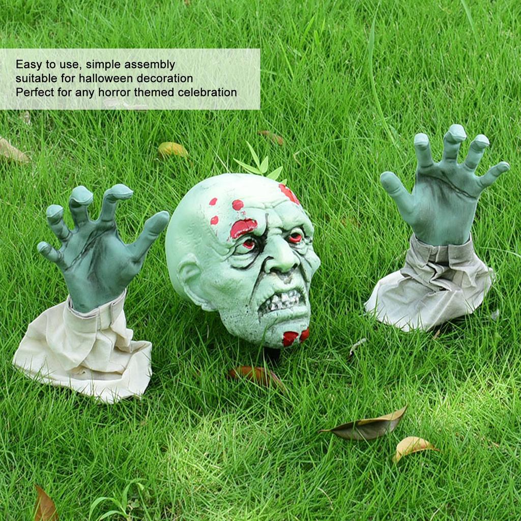 Zombie Face Arm Stakes Vivid Lifelike Green Zombie Stakes Props Halloween Scary Props Halloween Decorations