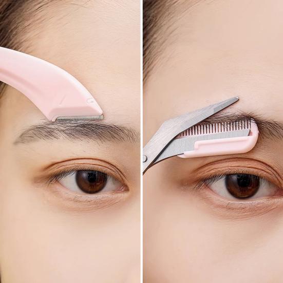 Eyebrow Trimmer Scissors with Comb Stainless Steel Non-Slip Precision Eyebrow Razor Men Women Brow Hair Removal Grooming Tool