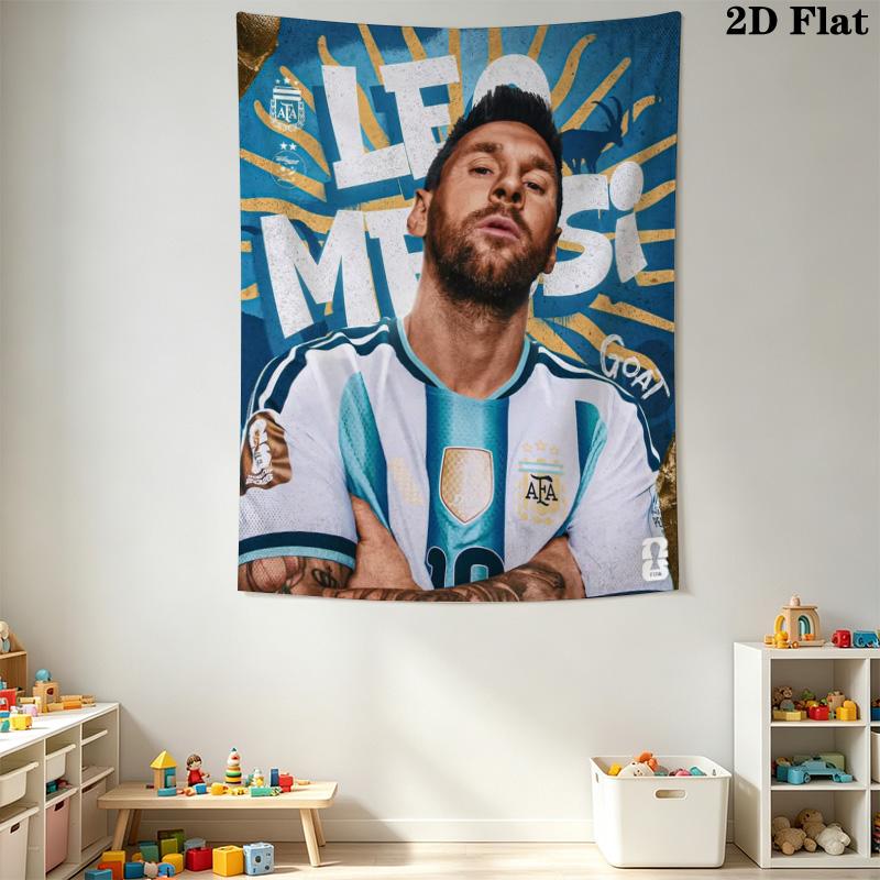 Leo Messi Argentina Soccer Tapestry, Football Player Portrait Wall Hanging, Wall Art Decor for Fan Bedroom Living Room