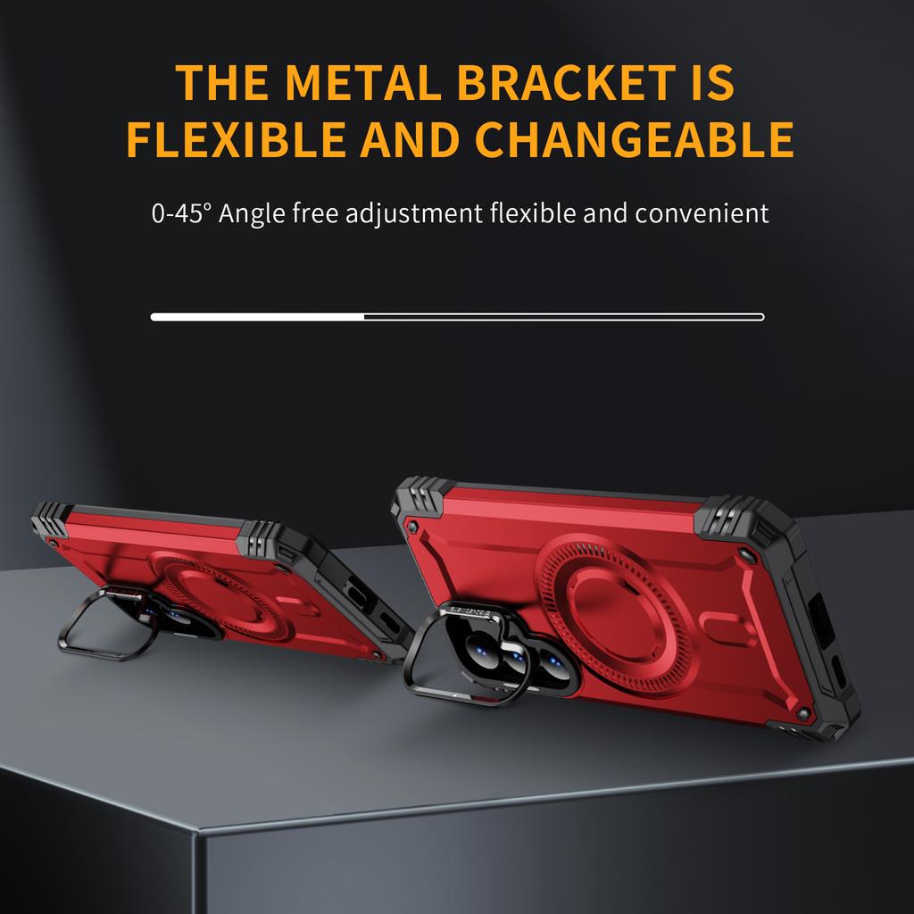 For Samsung Galaxy S24 Magnetic Case Lens Kickstand PC + TPU Shockproof Phone Cover