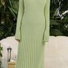 Women's Long Sleeve Ribbed Knitted Maxi Dress Crew Neck Bodycon Sweater Dress Elastic Slim Tie Waist Pencil Long Dress