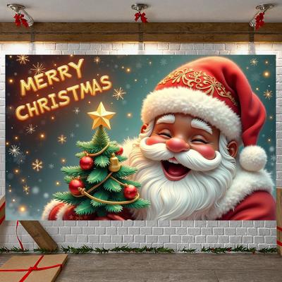 Santa Claus Backdrop Golden Lettering Xmas Background Christmas Banner Festive Holiday Display For Xmas Event Festive Occasion