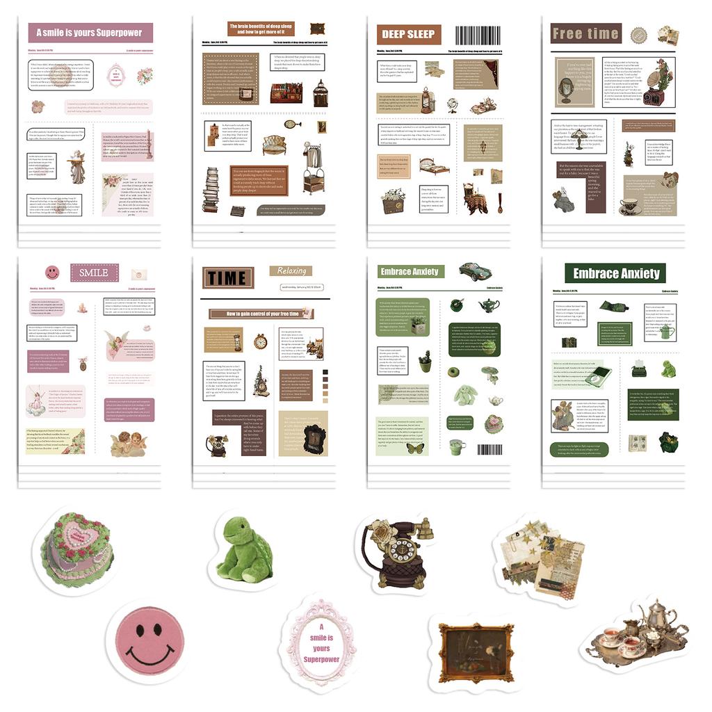 8 Toy Puzzles Retro Newspaper Ins Stickers Cartoon Stickers Handicrafts Waterproof Decorative Stickers