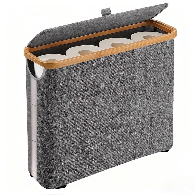 Foldable Bamboo Laundry Hamper with Lid - Oxford Cloth Dustproof Storage Basket
