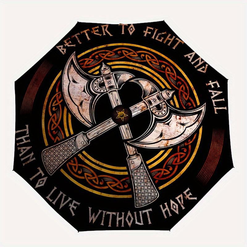 "Viking Axes: 'Better to Fight' Circular Wall Art"Umbrella, Portable 3-Fold Compact Umbrella for Men & Women ES56