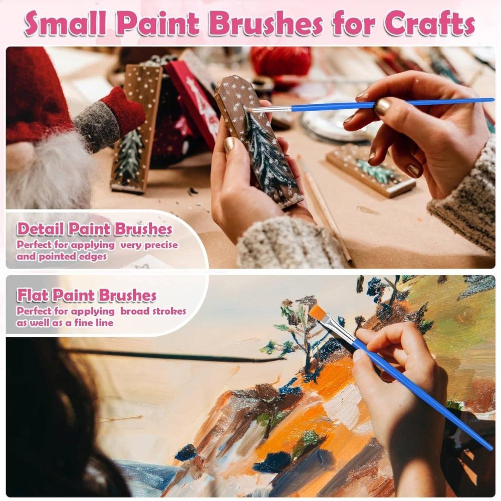 50/100 Pièces Petits Pinceaux à Peindre Plats et Ronds Pointus Pinceaux pour Enfants Pinceaux d'Artisanat pour la Classe Acrylique Huile Aquarelle