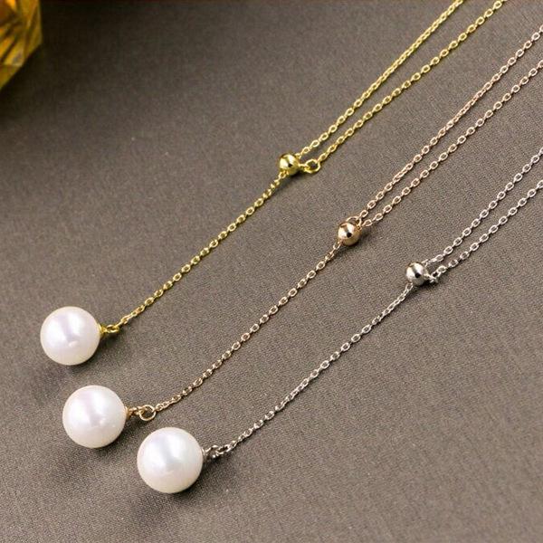 Elegant European & American 10MM Long Stainless Steel Pearl Necklace – Versatile Pull-Out Style for Women