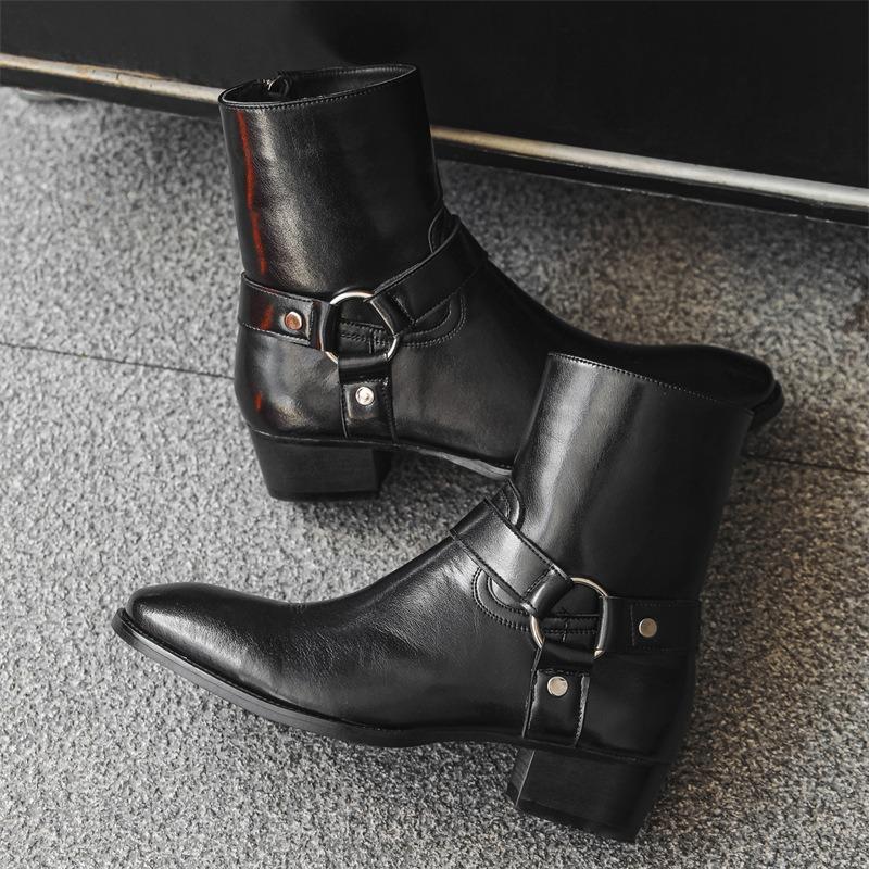 Martin boots men's high-top Chelsea boots zipper short locomotive boots trendy British pointed casual men's shoes J