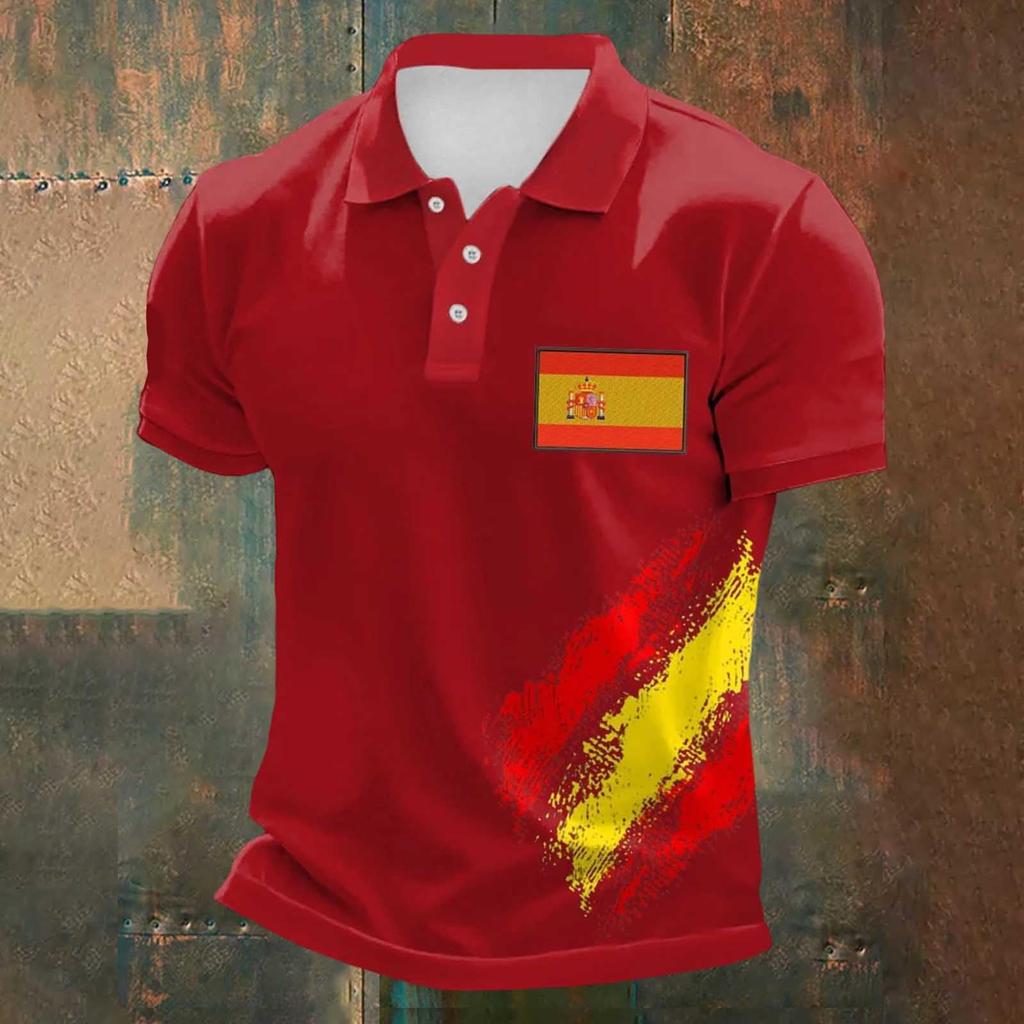Men's Classic Polo Shirt Football Jersey Spain Inspired Design Soccer Apparel Short Sleeve Button Collar Top for Sports and Casual Wear