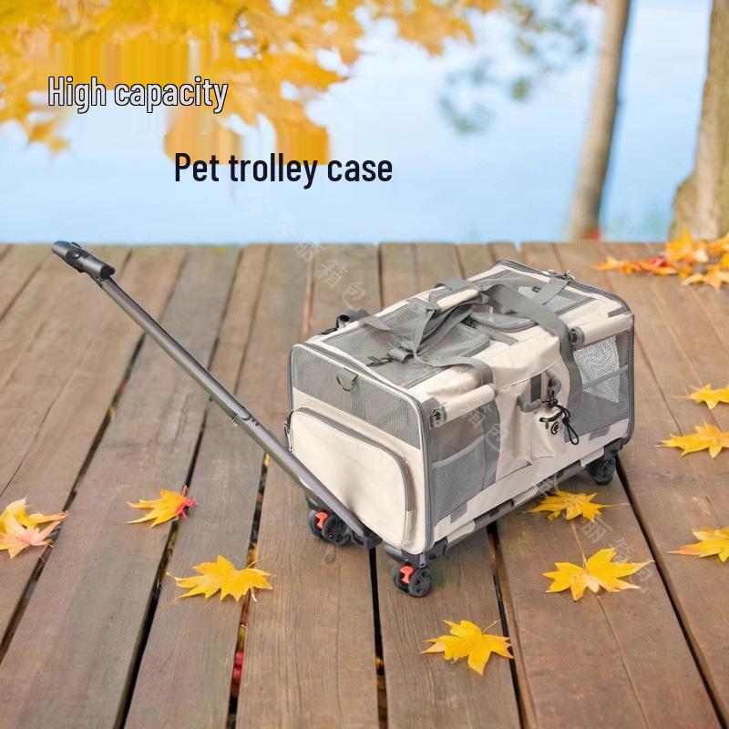 Large Capacity Cat Carrier Rolling Suitcase with Two Compartments for Pet Travel