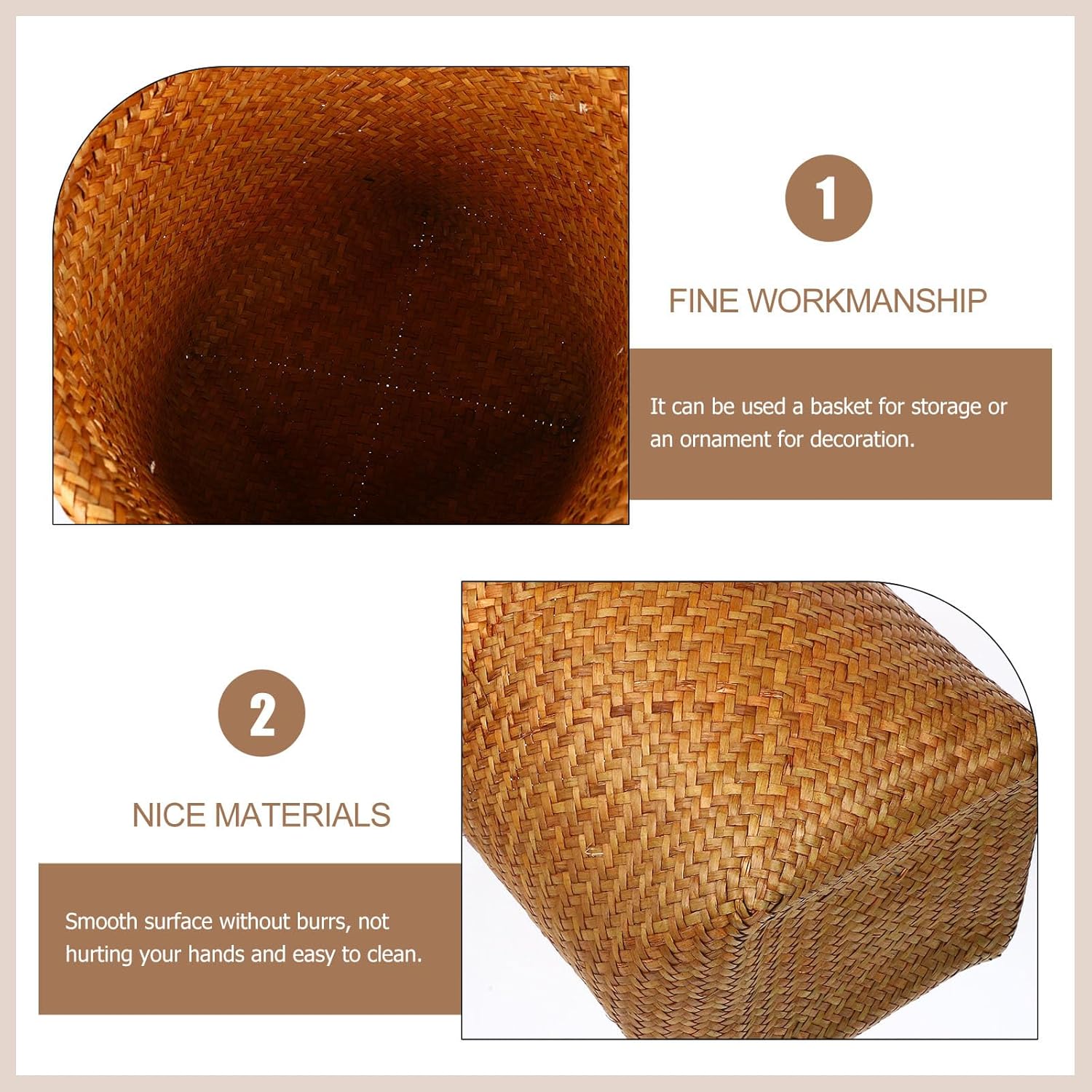 

Wicker Waste Basket Boho Woven Trash Can Garbage Container Bin Storage Basket Rattan Office Organizer Container Box Seagrass Planter for Bathroom