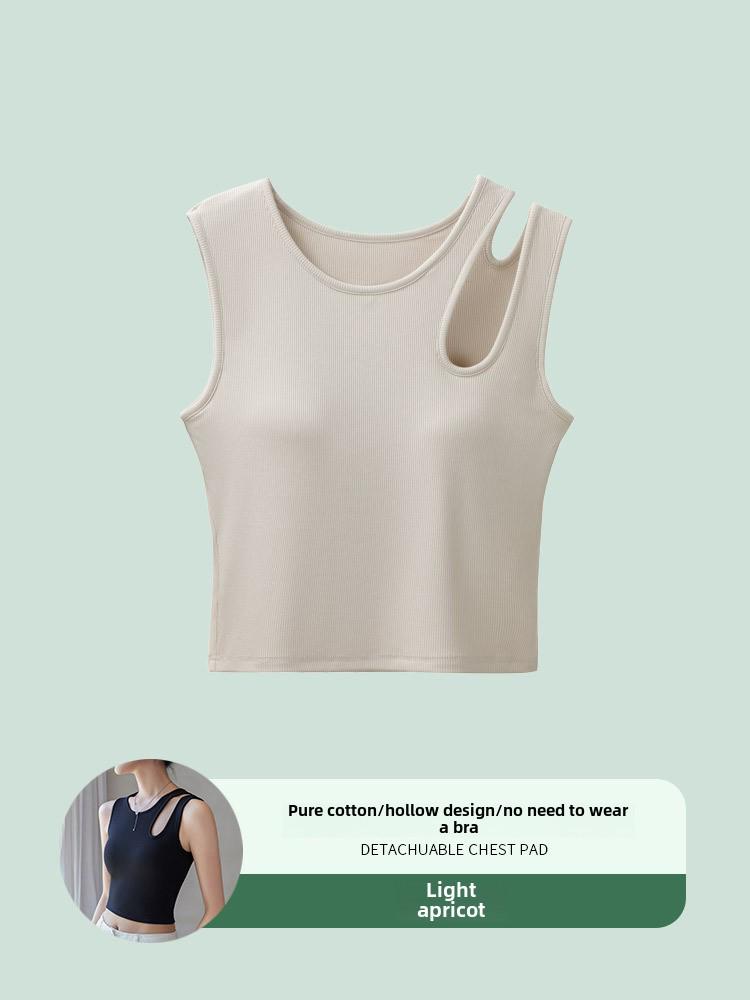 Women's Black Camisole Vest with Chest Pads - Summer Short Chic Bra Top