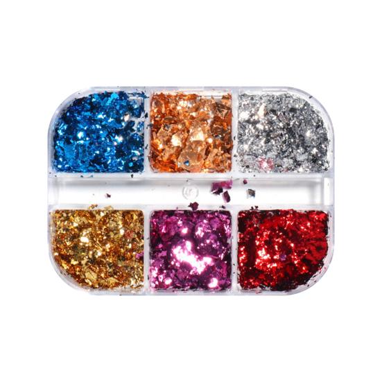6 Grids/Box Manicure Foil Decal Creative Adorable Shiny Texture Nail Ornament Stickers Particles Foil for Personal Use