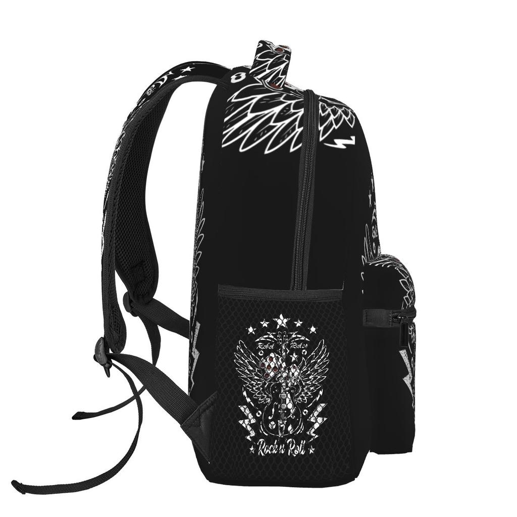 Gotische Rockabilly Rock And Roll Schedel Dobbelstenen Rockers Student Rugzak Schooltas Dagrugzak voor Mannen Vrouwen Boekentas Schoudertassen