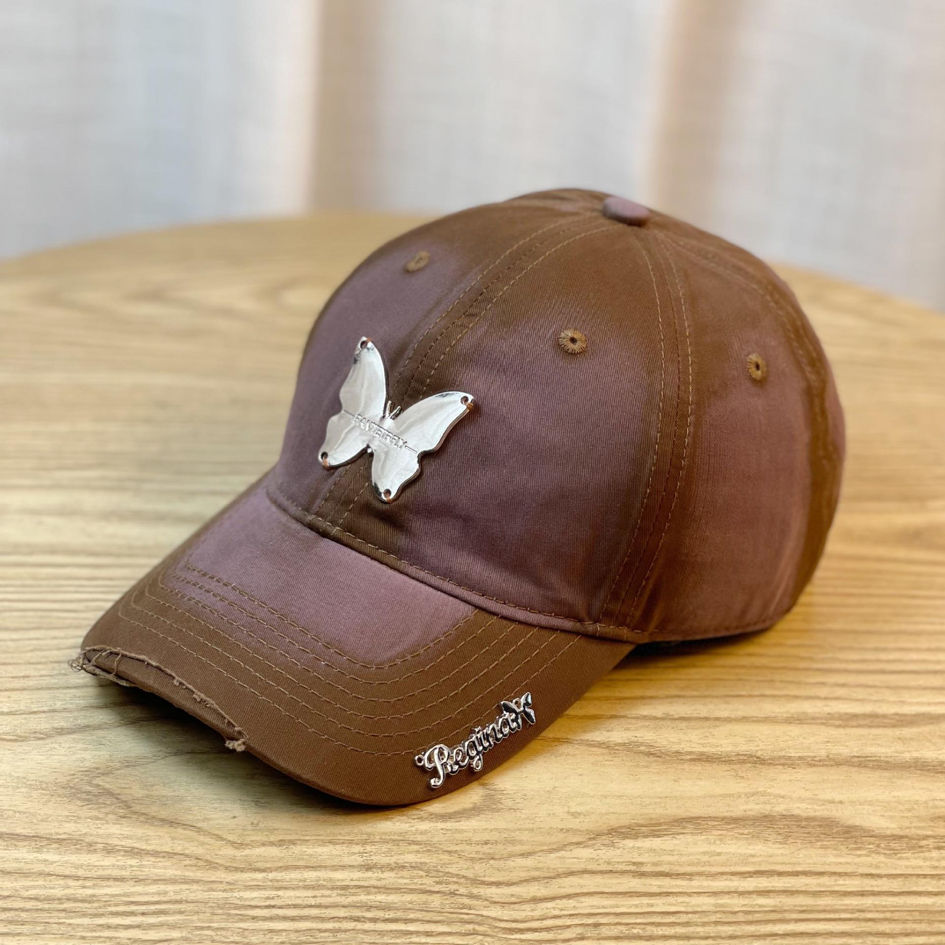 

Градиентная шляпа для девочек, украшенная бабочкой, нишевая кепка с козырьком, милая, крутая, для горячей девушки, бейсболка с мягким верхом, трендовая для большой головы Adjustable