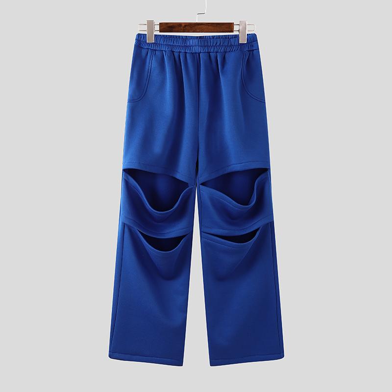INCERUN Men Elastic Waist Cutout Hollow Long Sport Trousers Sweatpants