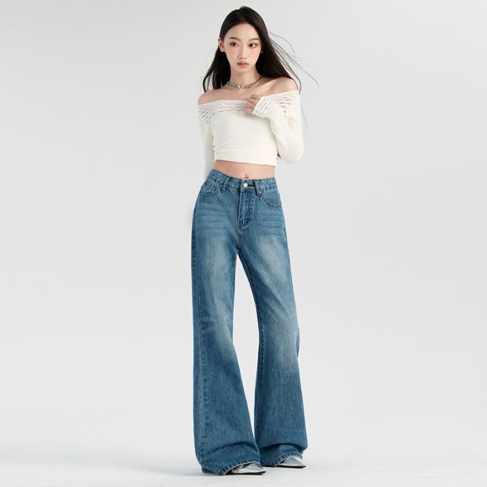 

Джинсы со средней посадкой в стиле ретро для женщин с пружинами и без штанин, расклешенные брюки для женщин с узкими и свободными штанинами XL