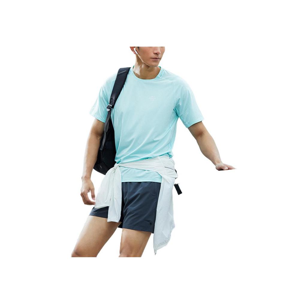 Anta Solid Color Casual Breathable Sports Round Neck Short Sleeve Shorts Set Men Sets Blue 952225229-1
