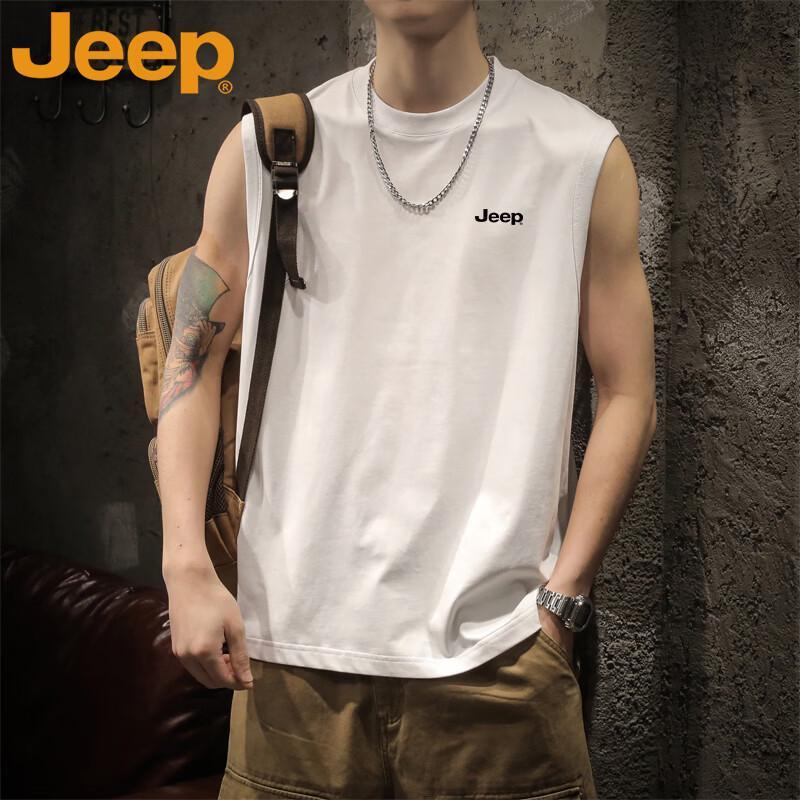 Jeep Men s Summer Breathable Sleeveless T-Shirt Vest L белый