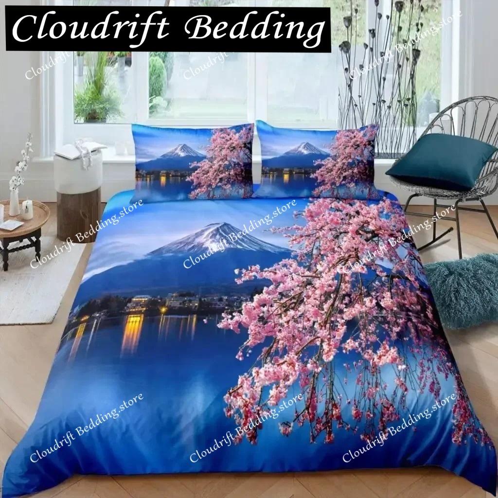 3D Mount Fuji Duvet Cover Set Lake and Mountain Comforter Microfiber Natural Scenery Bedding Set Summer Vacation Quilt Cover