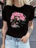 Polyester 100% A New Best-selling Women's Top with Round-neck Short-sleeved T-shirts Featuring Plant, Tree and Flower Prints Summer